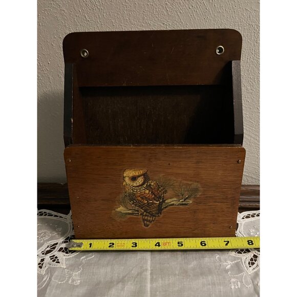 Vintage Wooden Wall Box Napkin Holder with Owl - Picture 2 of 4